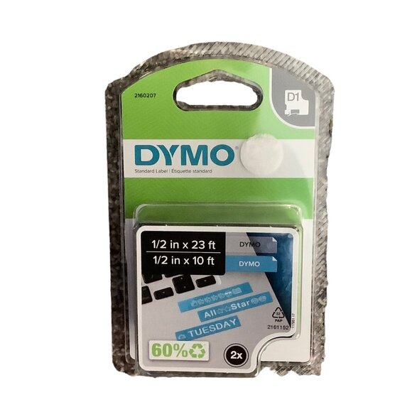 DYMO Label Tape Refill 1/2 In x 23 Ft & 1/2 In x 10 Ft D1 Series Compatible NEW - Picture 1 of 4